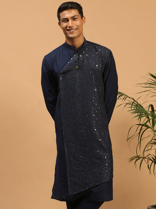 Embellished Mandarin Collar Mirror Work Kurta