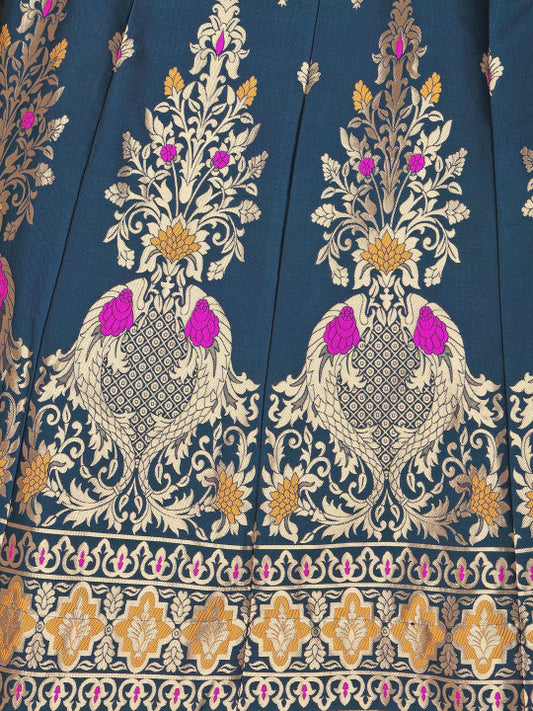 Ready to Wear Lehenga & Unstitched Blouse With Dupatta - Teal & Magenta