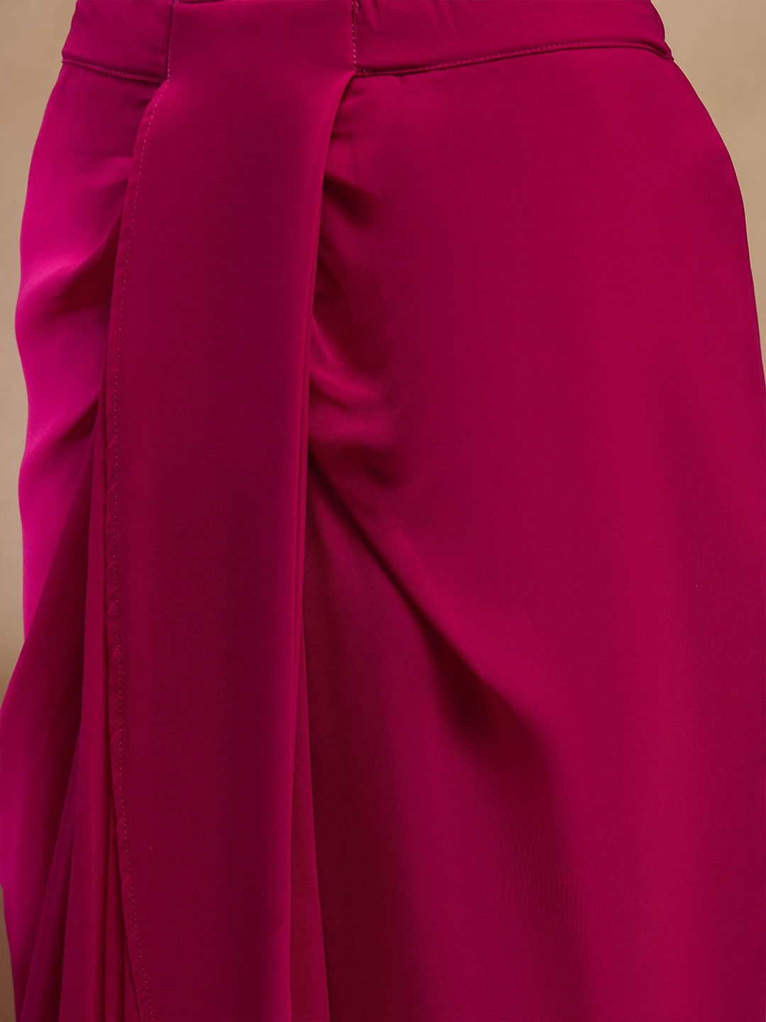 Pink V-Neck Crop Top With Draped Skirt & Cape