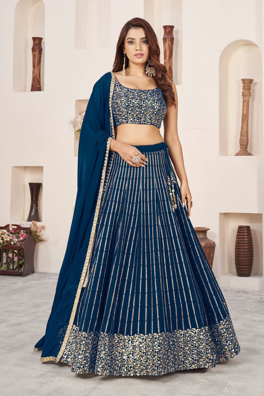 Amazing Blue Sequins Work Georgette Engagement Wear Lehenga Choli