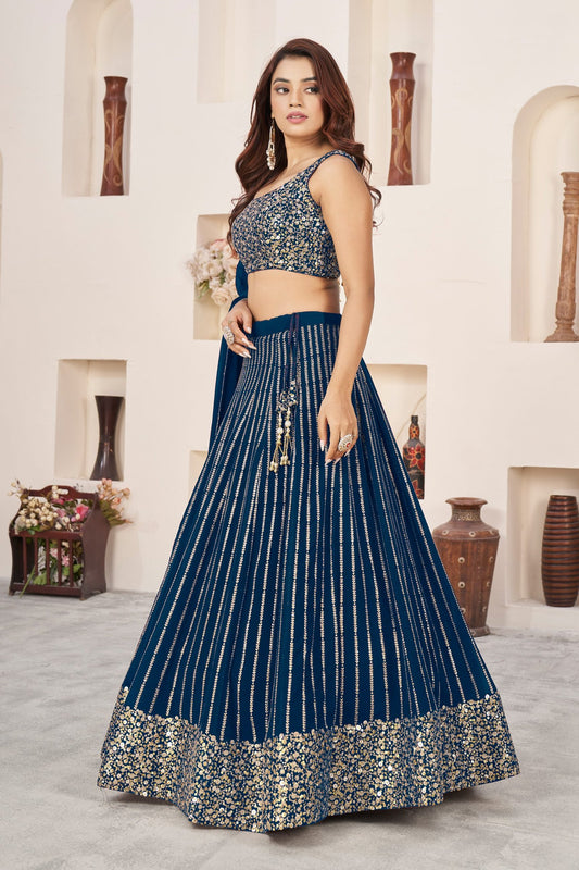 Amazing Blue Sequins Work Georgette Engagement Wear Lehenga Choli