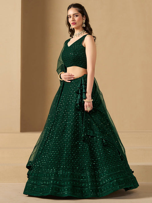 Green Bridesmaid Unstitched Blouse & Semi-Stitched Lehenga Choli