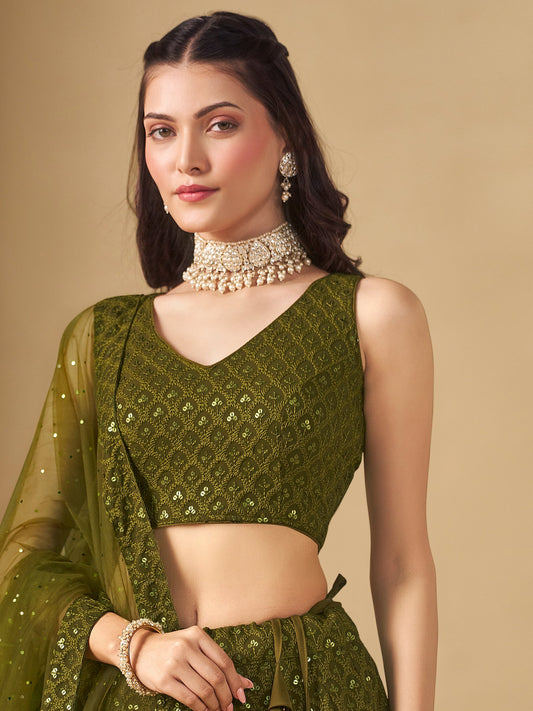 Mehendi Bridesmaid Unstitched Blouse & Semi-Stitched Lehenga Choli