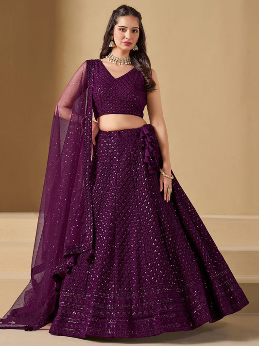 Wine Bridesmaid Unstitched Blouse & Semi-Stitched Lehenga Choli