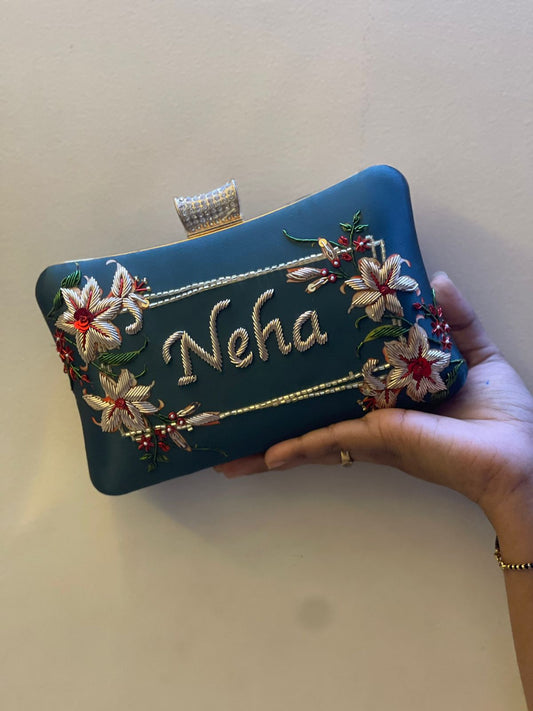 Customised Floral Embroidered Clutch