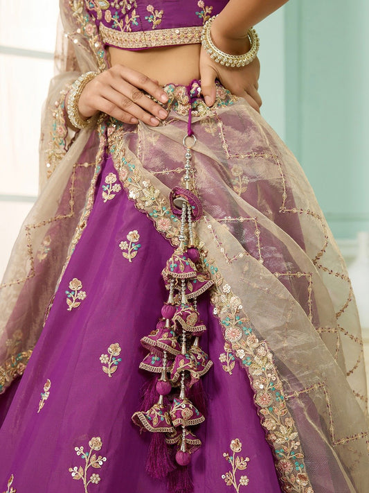 Purple- Georgette Fabric Sequins embroidery Semi-Stitched Lehenga & Unstitched Blouse With Dupatta