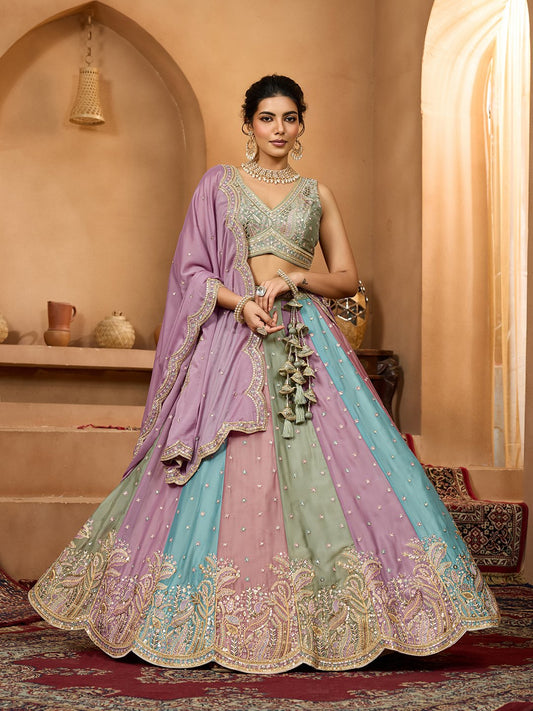 Lavender- Georgette Fabric Sequins embroidery Semi-Stitched Lehenga & Unstitched Blouse With Dupatta