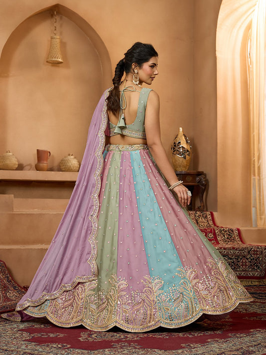 Lavender- Georgette Fabric Sequins embroidery Semi-Stitched Lehenga & Unstitched Blouse With Dupatta
