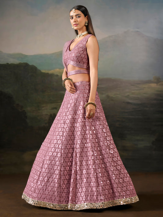 Dusty Rose Pink Sequin Embroidered Bridal & Party Wear Lehenga Choli with Dupatta