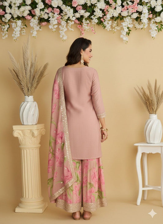 Baby Pink Chinon Silk Sharara Suit For Indian & Pakistani Wedding Festival