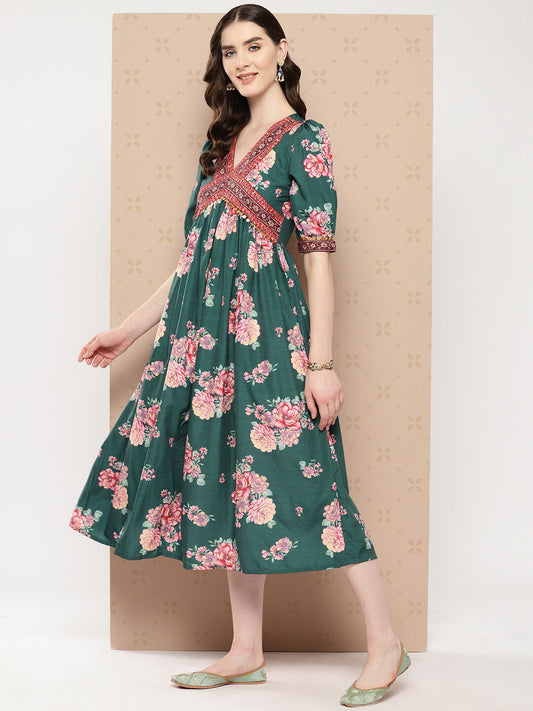 Women Floral Printed Empire Ethnic Dress