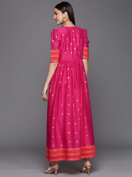 Women Pink & Orange Polka Dots Print A-line Maxi Dress