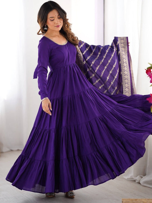 Classic Dark Purple Chanderi Silk Anarkali Suit With Banarasi Silk Dupatta