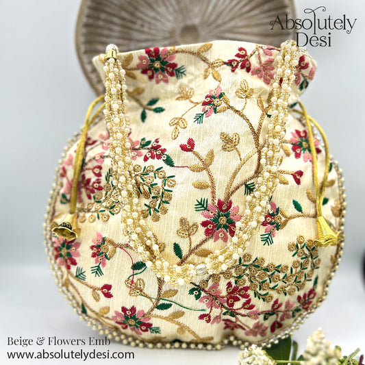 Handmade Embroided Flowery Wedding Potli