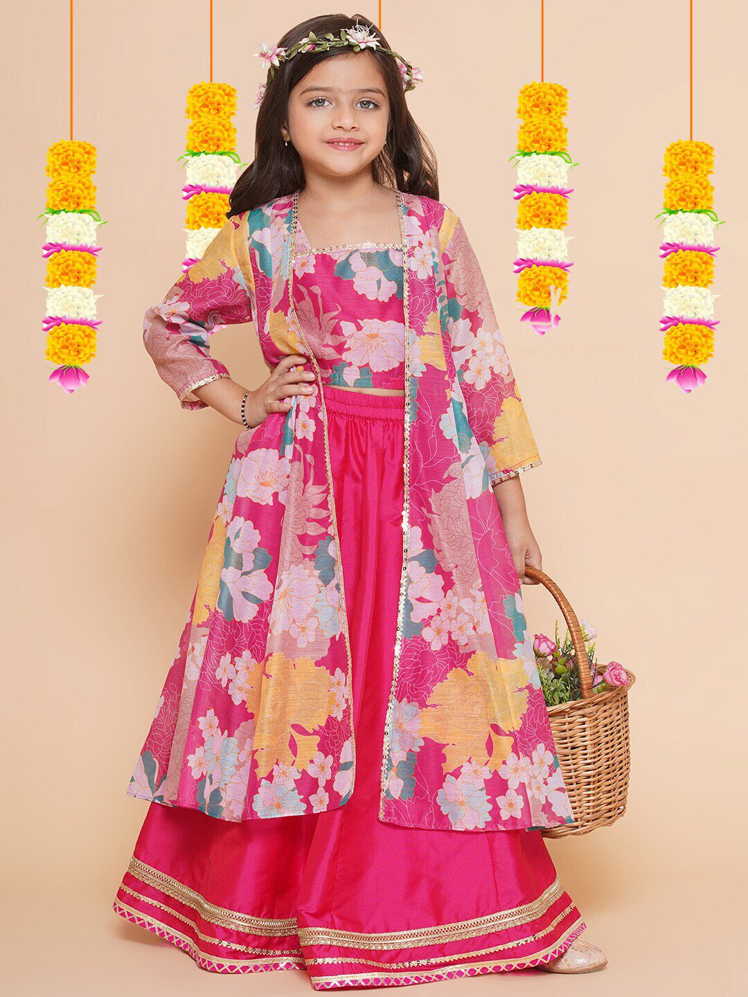 Girls Floral Printed Ready to Wear Lehenga & Blouse With Shrug