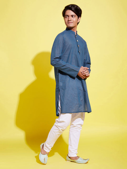 Boy's Blue Cotton Kurta And Pyjama Set
