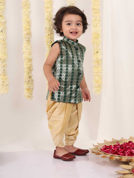 Boy's' Green Brocade Kurta Dhoti Set