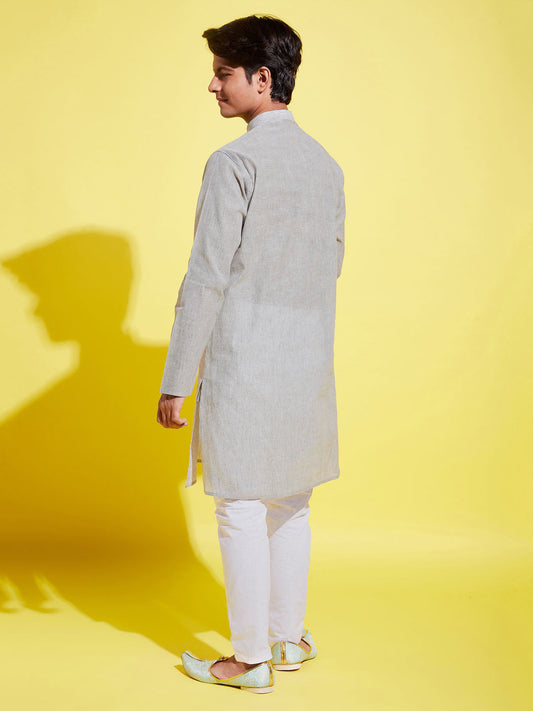 Boy's Grey Cotton Kurta And Pyjama Set