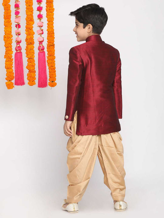 Boy's Maroon And Rose Gold Indowestern Set