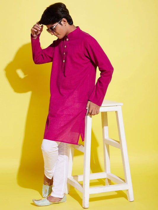 Boy's Purple Cotton Kurta And Pyjama Set