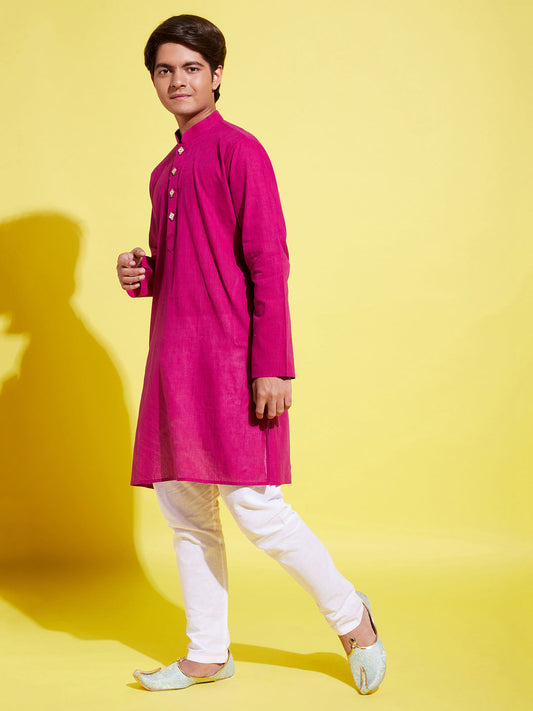 Boy's Purple Cotton Kurta And Pyjama Set