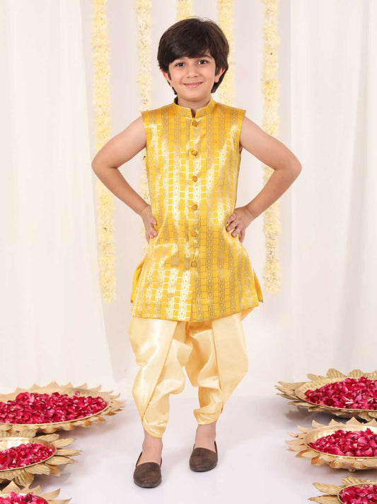 Boy's' Yellow Brocade Kurta Dhoti Set