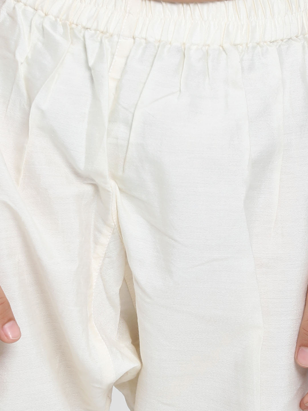 Boy's Yellow Woven Jacket With Cream Kurta And Pyjama Set