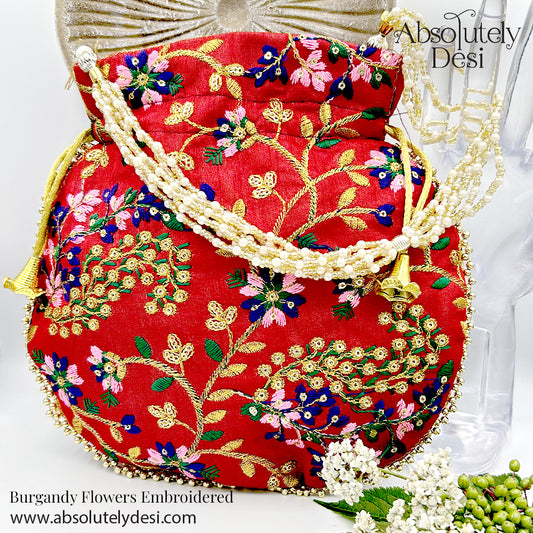 Handmade Embroided Flowery Wedding Potli