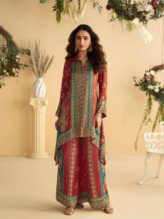 Crepe Silk Multi-Color Mirror Work Co-ord Set