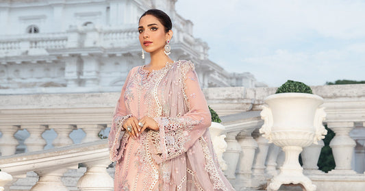 Embroidered Organza Neck Patch Chiffon Suit