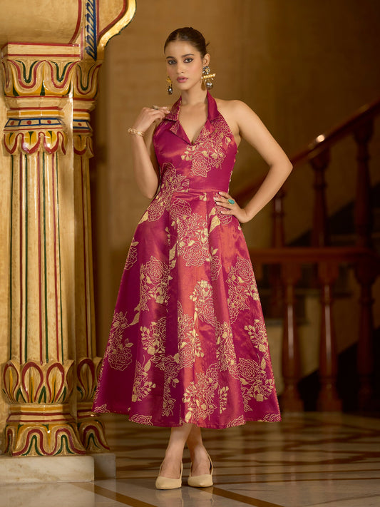 Pink Embellished Midi Length Sleeveless dress