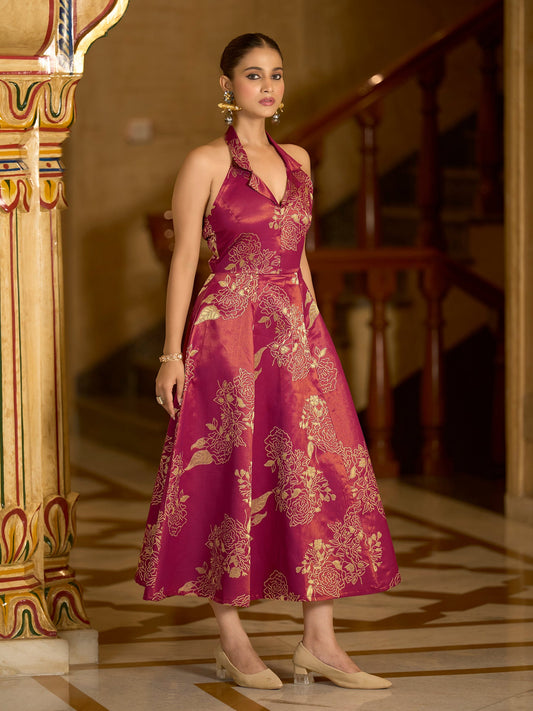 Pink Embellished Midi Length Sleeveless dress