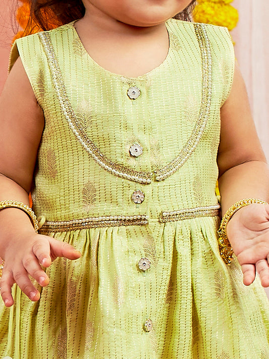 Girls' mint green kurta pant set, view 3