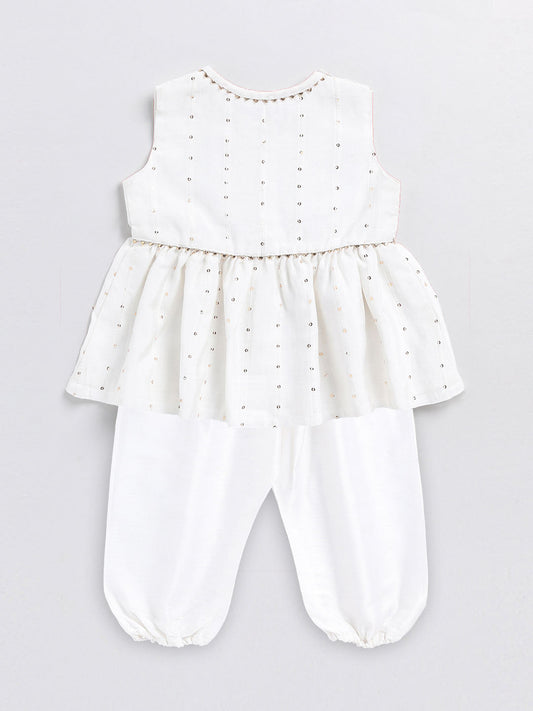 Girls' white chanderi ethnic combo set