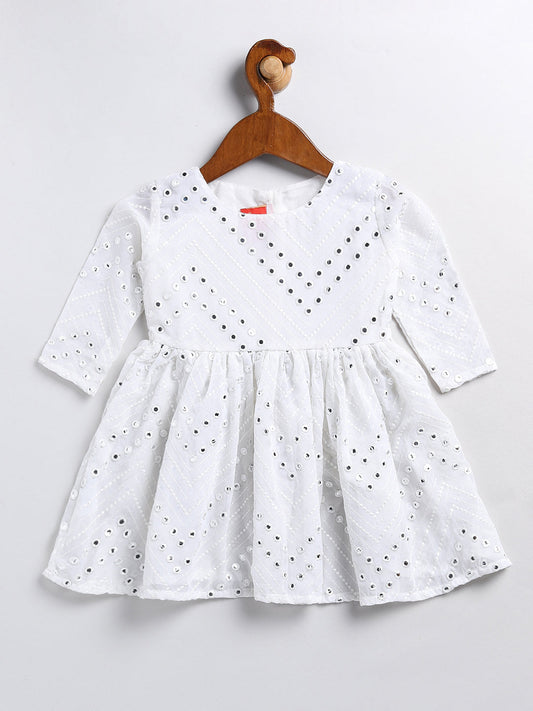 Girls' white mirror work kurta