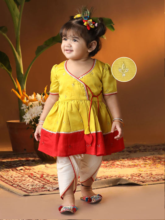 Girls' yellow and cream dhoti kurta set