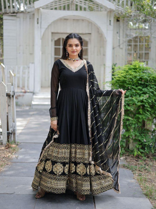Black Anarkali Gown with Dupatta