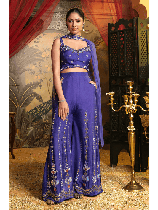 Purple Indo-Western Embroidered Palazzo Set with Dupatta