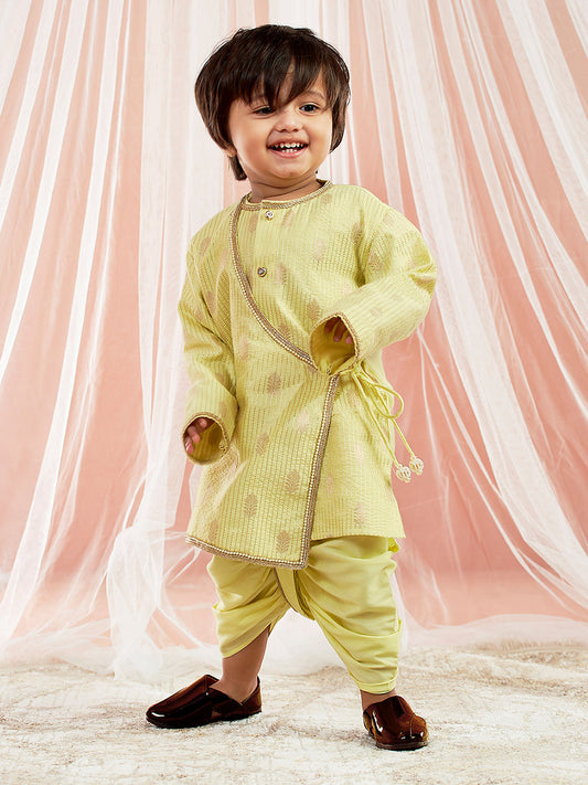 Infant Boy's Mint Green Silk Blend Kurta And Dhoti Set