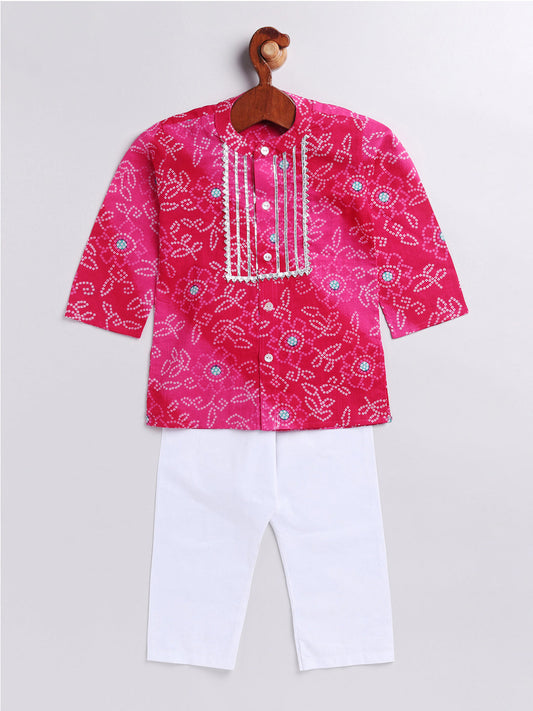 Infant boys' pink and white cotton kurta pyjama set, view 3