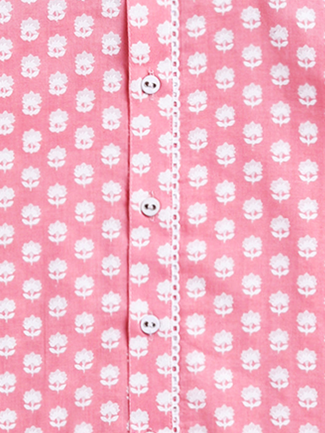 Infant Boy's Pink And White Cotton Kurta Pyjama Set
