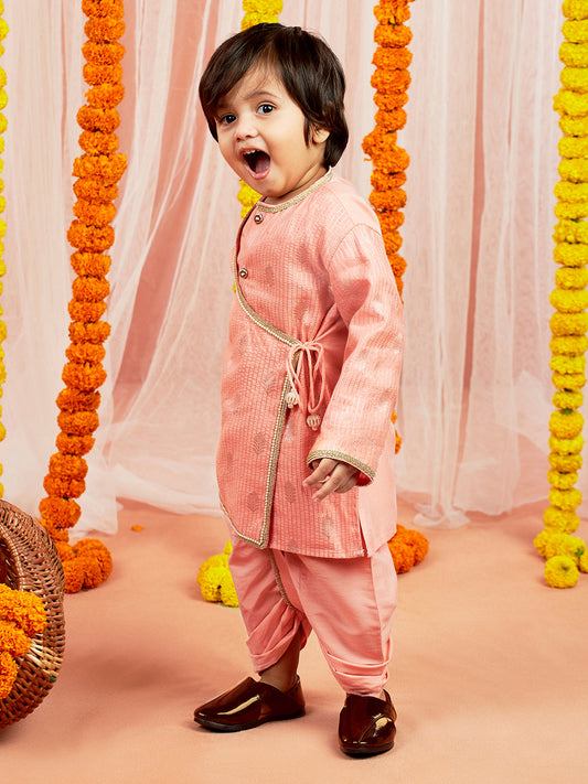 Infant Boy's Pink Silk Blend Kurta And Dhoti Set