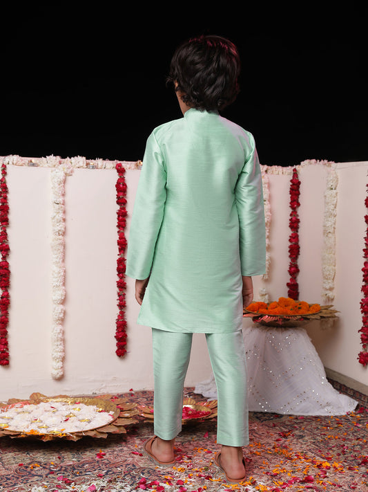 Boys' Mint Green Flap Kurta Pyjama Set