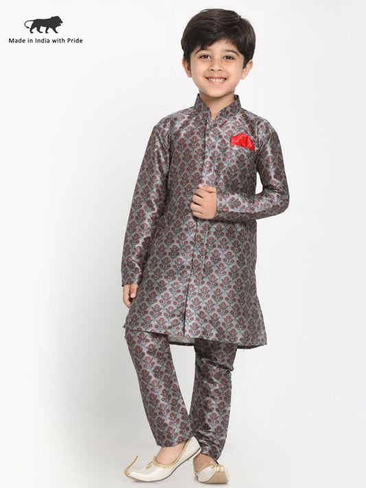 Boys Silk Blend Digital Printed Kurta and Pyjama Set