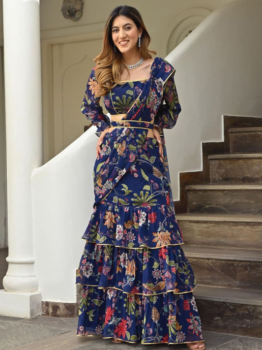 Floral Printed Gotta Patti Ready To Wear Saree