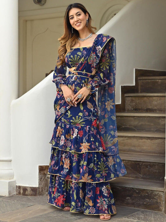 Floral Printed Gotta Patti Ready To Wear Saree