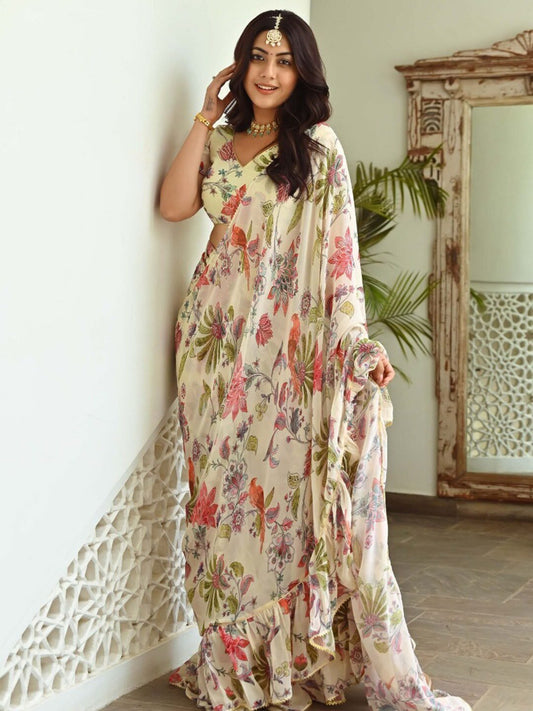 Lavanya The Label Green & Maroon Floral Ready to Wear Saree