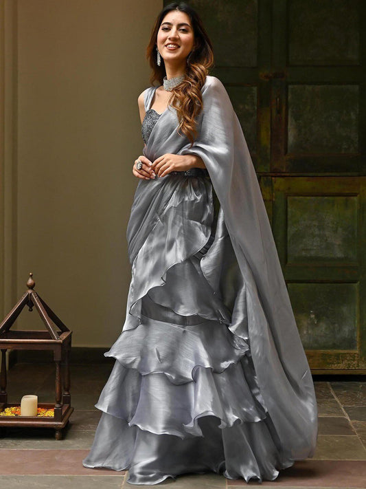 Lavanya The Label Grey Organza Saree