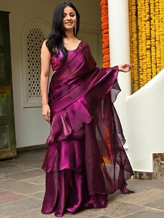 Lavanya The Label Magenta Organza Saree