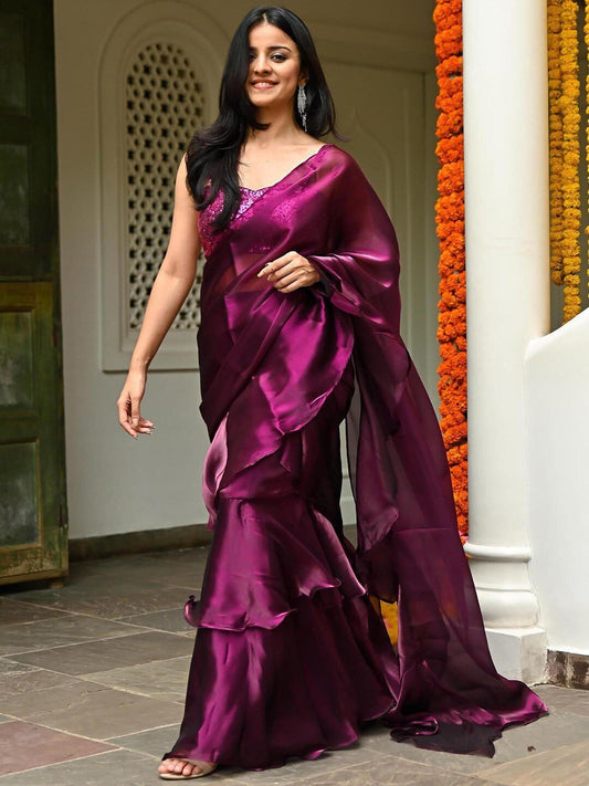 Lavanya The Label Magenta Organza Saree